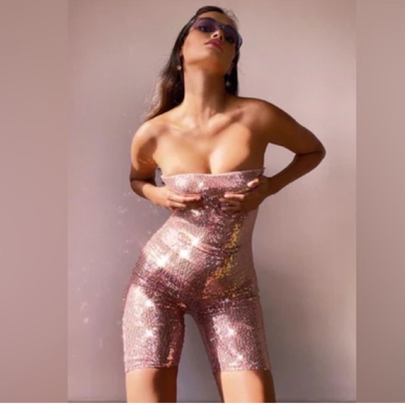 Fashion Nova Pink Sequin Birthday Romper - Picture 8 of 9